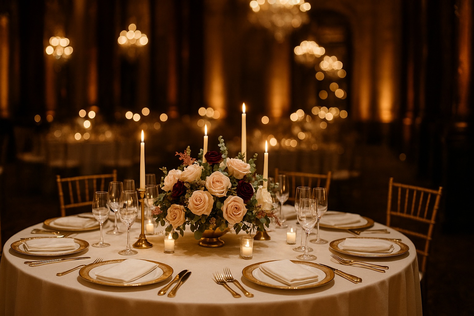 Round table with place settings